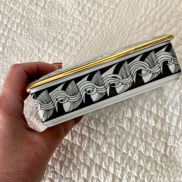 Vintage 80s Hollohaza Szasz Endre Porcelain Lidded Box Trinket 21K Gold Plated - Picture 7 of 13